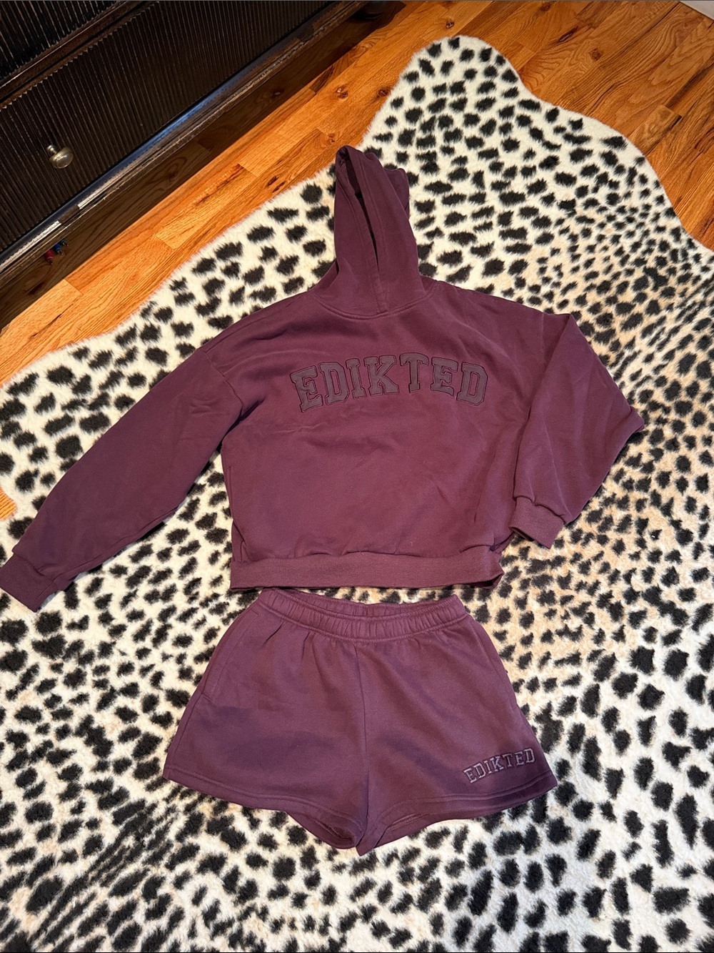 Edikted Plum Hoodie & Shorts Set